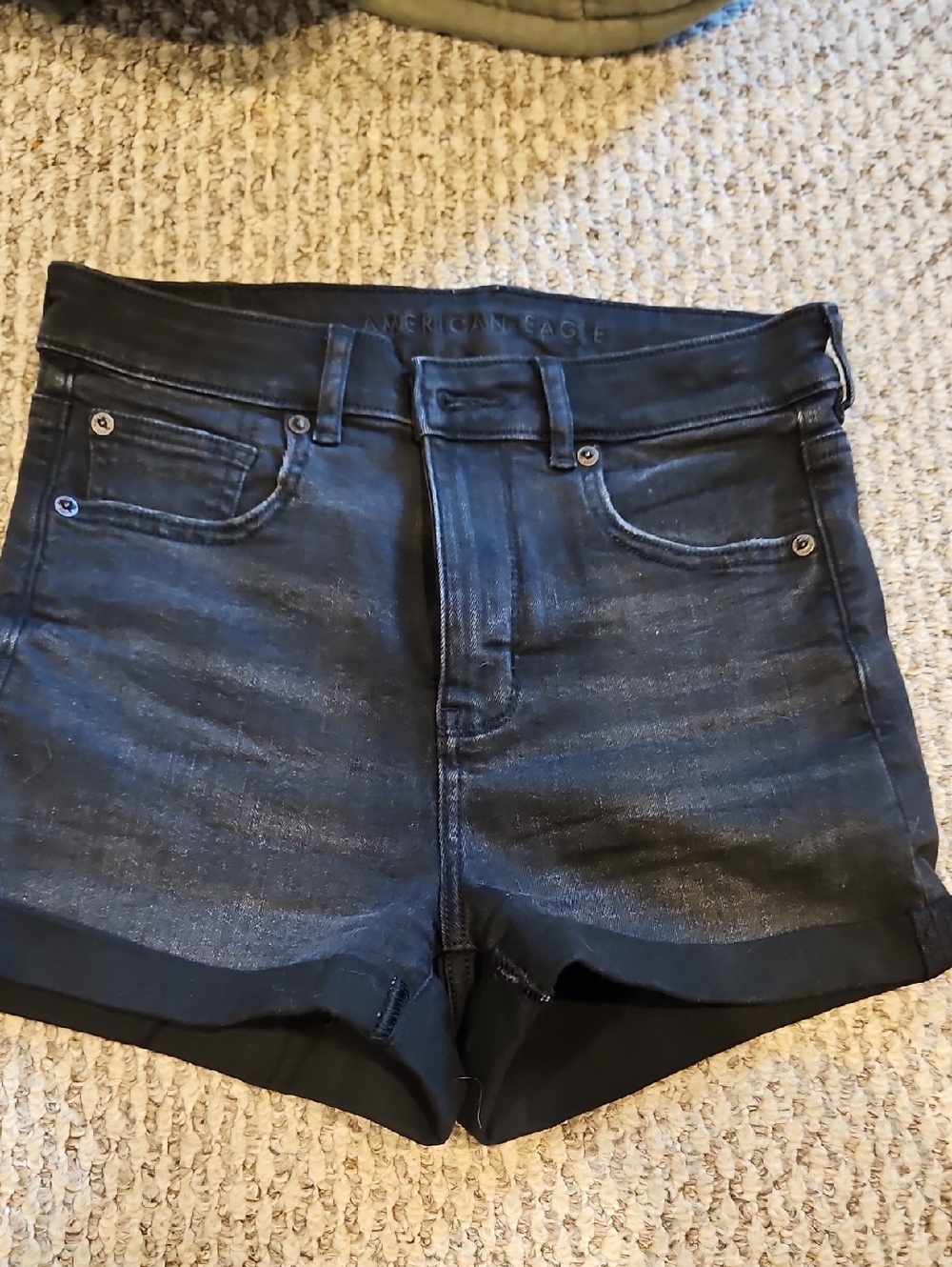 American Eagle Next Level Stretch Cuffed Black Jean Shorts 4